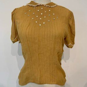 Vintage Yellow Sheer Top with Peter Pan Collar